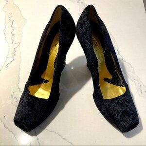 ZINC Sz 9 Velvet Brocade 4” Heels Funky Decorated Heel Peep Toe Shoes